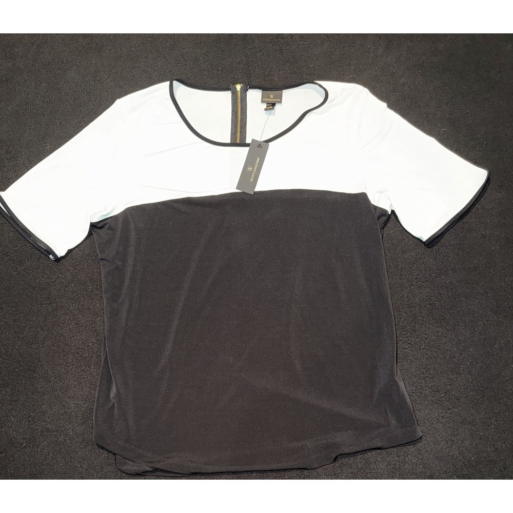 Worthington Black And White Gold Zipper Blouse Women's Size XL NWT
